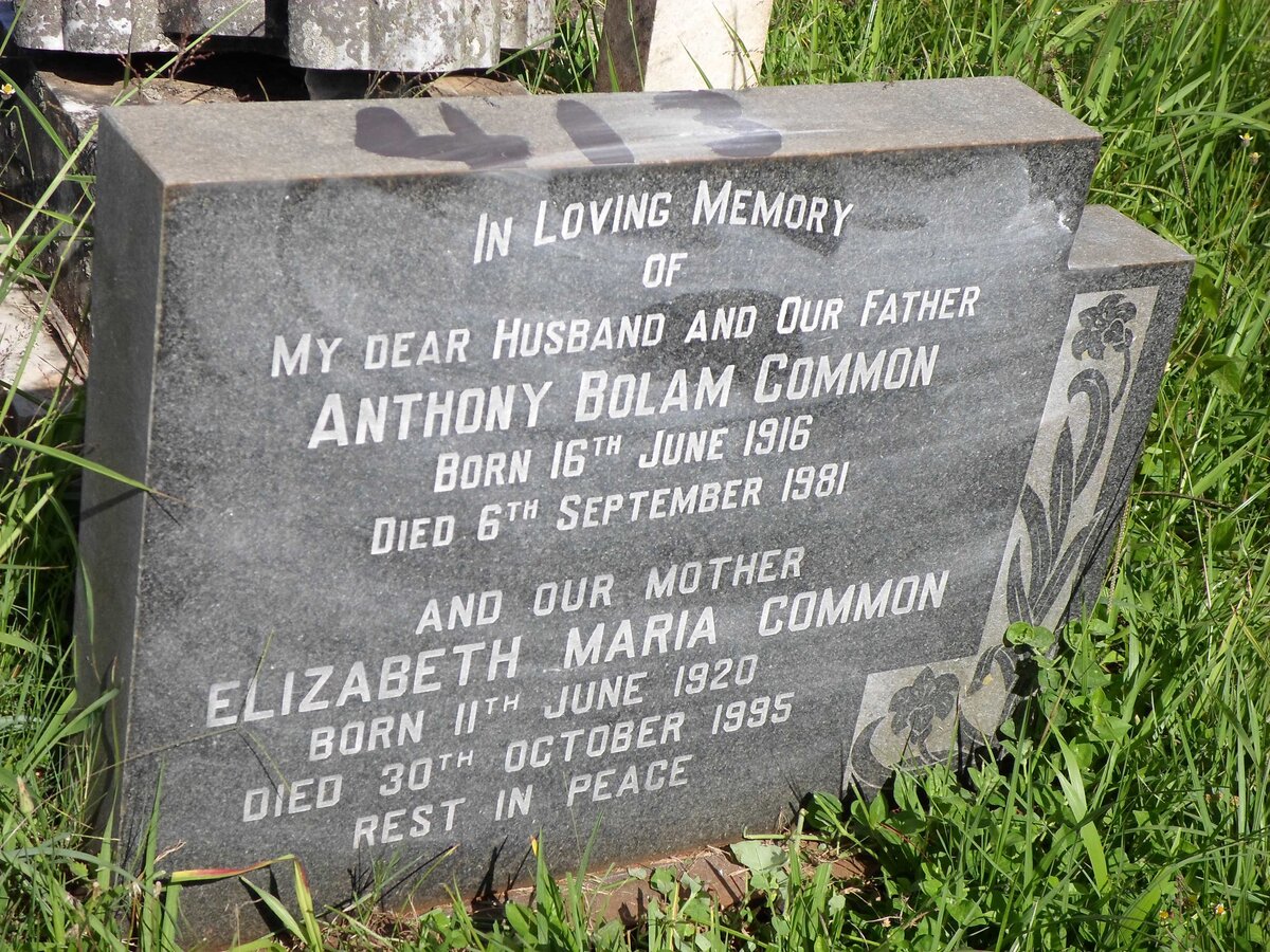 COMMON Anthony Bolam 1916-1981 &amp; Elizabeth Maria 1920-1995