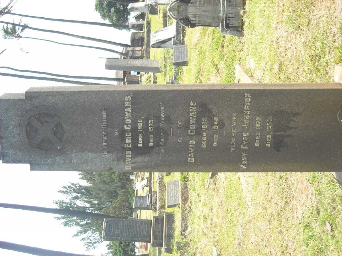 GOWANS David Eric 1906-1933 :: GOWANS David 1873-1948 &amp; Mary Fyfe JOHNSTON 1877-1953