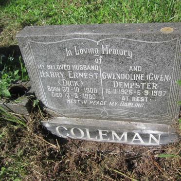COLEMAN Harry Ernest 1900-1980 &amp; Gwendoline DEMPSTER 1926-1987