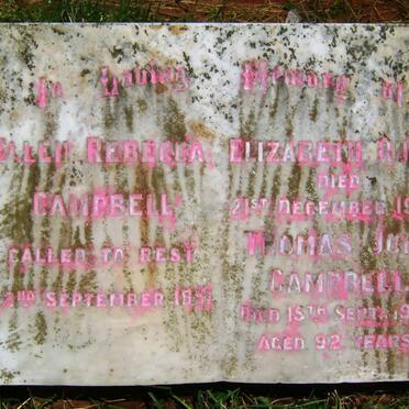 CAMPBELL Thomas John -1967 &amp; Ellen Rebecca -1951 :: RUSH Elizabeth -1926