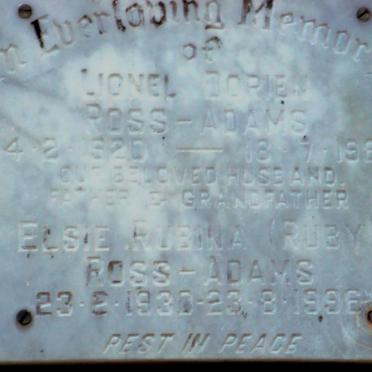 ADAMS Lionel Dorien, Ross 1920-1987 &amp; Elsie Rubina 1930-1996