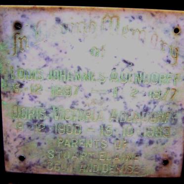 ADENDORFF Louis Johannes 1897-1977 &amp; Doris Victoria 1900-1983