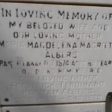 ALBERS Frederick Ferdinand Herman 1893-1979 &amp; Maria Magdelena Magrieta -1974