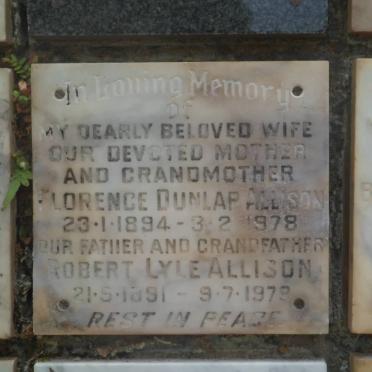 ALLISON Robert Lyle 1891-1979 &amp; Florence DUNLAP 1894-1978