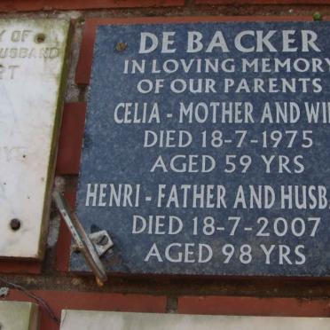 BACKER Henri, de -2007 &amp; Celia -1975