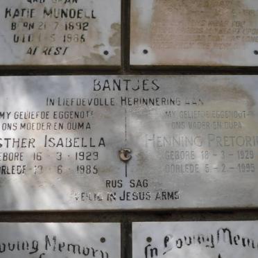 BANTJES Henning Pretorius 1929-1995 &amp; Esther Isabella 1929-1985