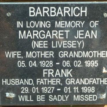 BARBARICH Frank 1927-1998 &amp; Margaret Jean LIVESEY 1928-1995