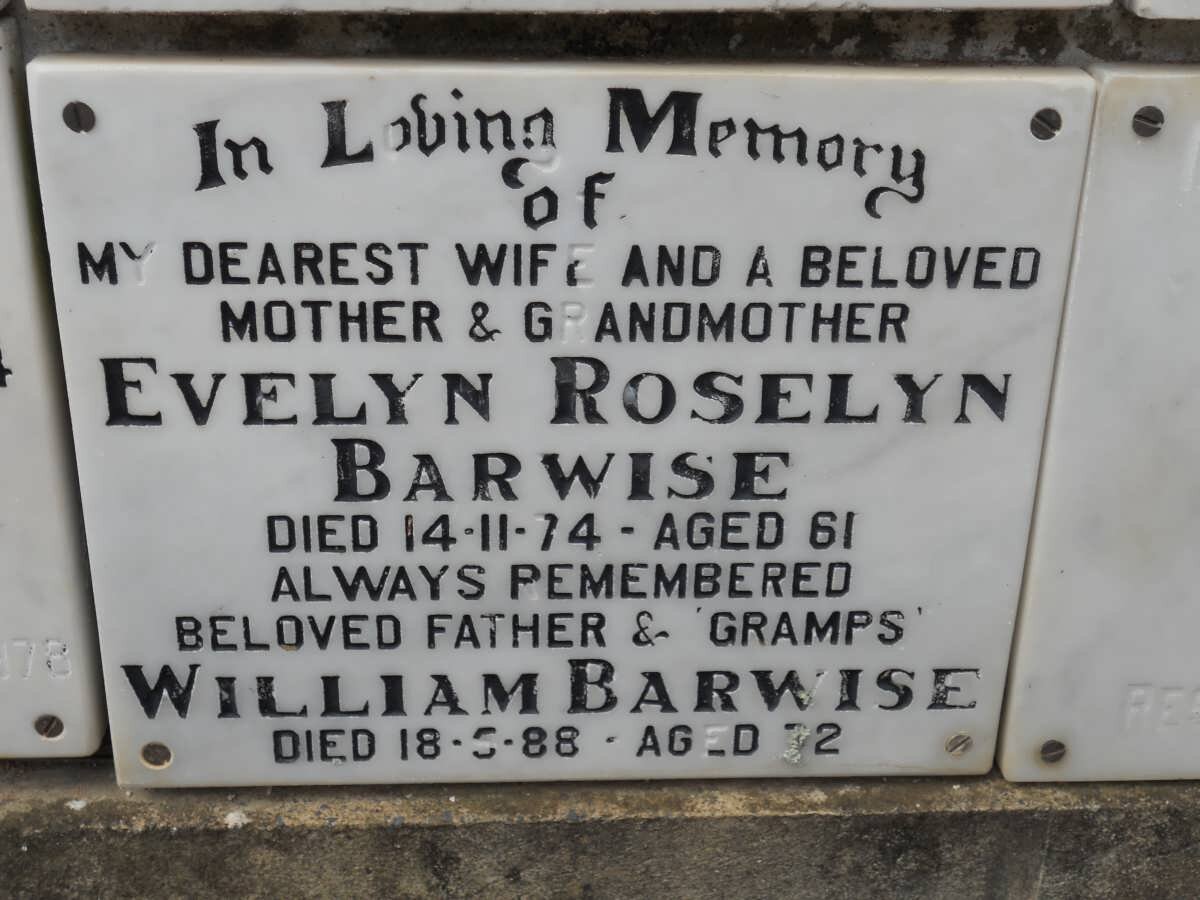 BARWISE William -1988 &amp; Evelyn Roselyn -1974