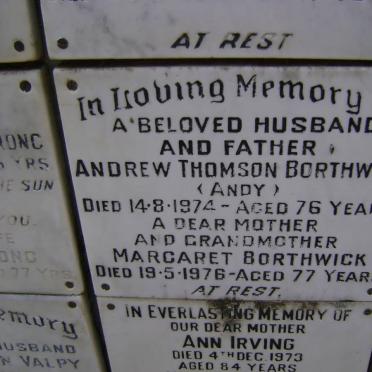 BORTHWICK Andrew Thomson -1974 &amp; Margaret -1976