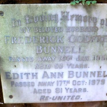 BUNNELL Frederick Godfrey -1958 &amp; Edith Ann 1979