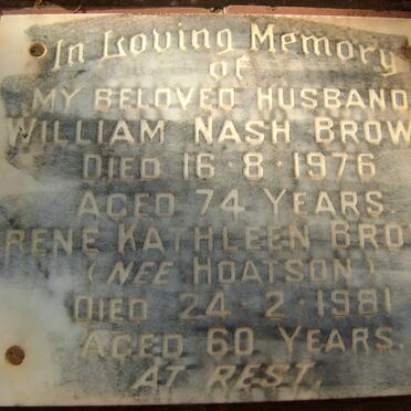 BROWN William Nash -1976 &amp; Irene Kathleen HOATSON -1981