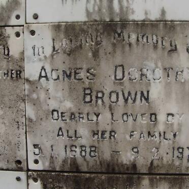 BROWN Agnes Dorothy 1888-1972