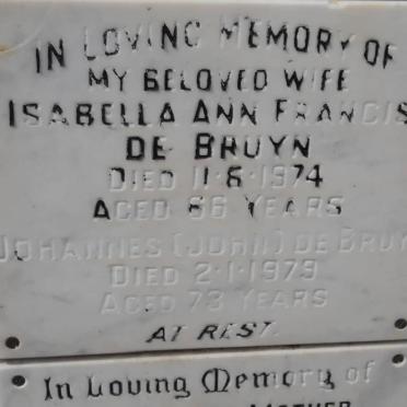 BRUYN Johannes, de -1979 &amp; Isabella Ann Francis -1974