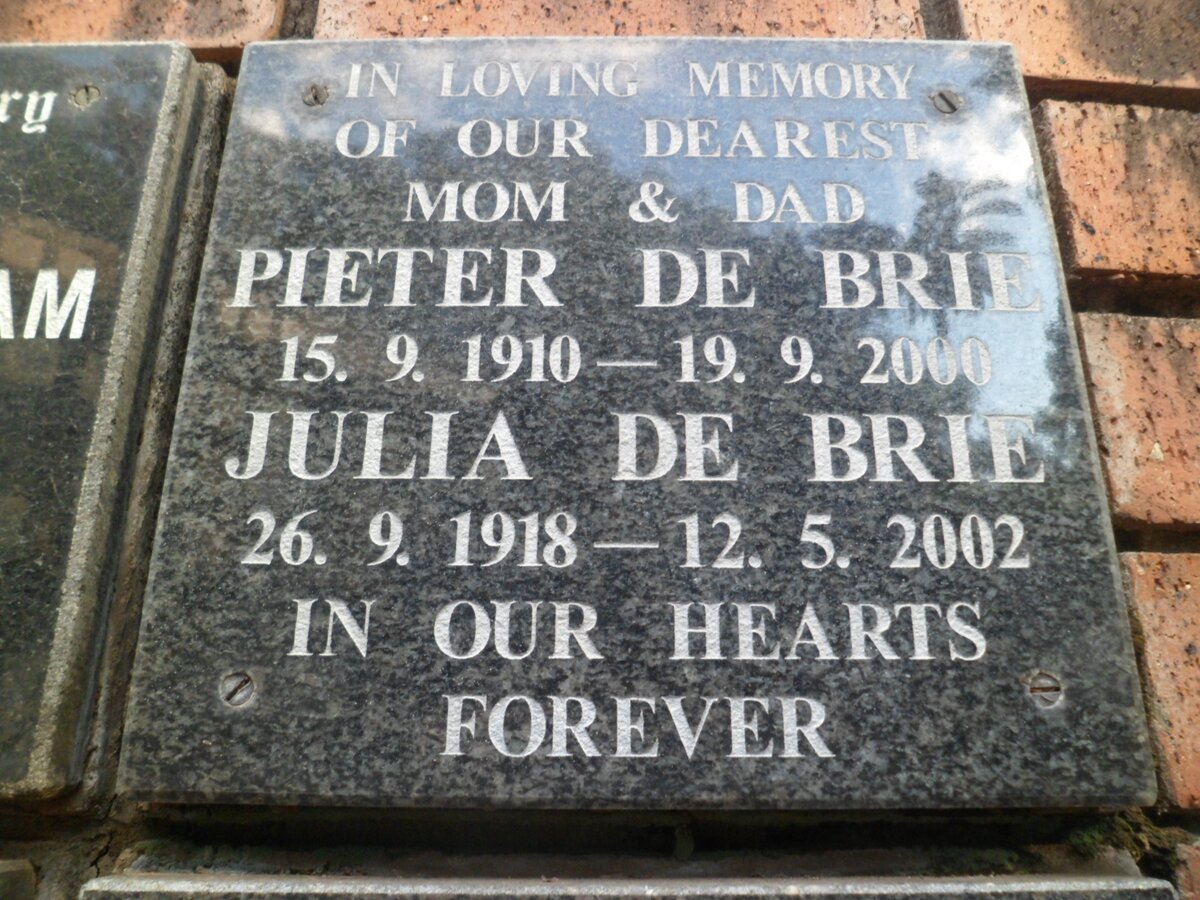 BRIE Pieter, de 1910-2000 &amp; Julia 1918-2002