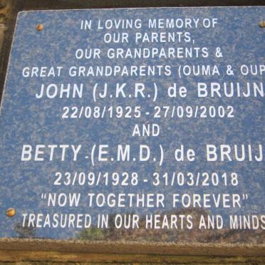 BRUIJN J.K.R., de 1925-2002 &amp; E.M.D. 1928-2018