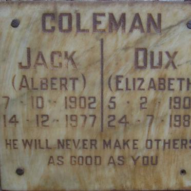 COLEMAN Albert 1902-1977 &amp; Elizabeth 1905-1987