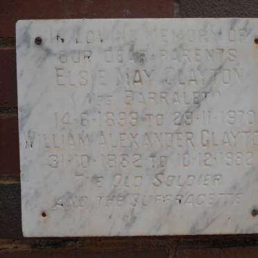 CLAYTON William Alexander 1882-1982 &amp; Elsie May BARRALET 1899-1970