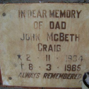 CRAIG John McBeth 1934-1985