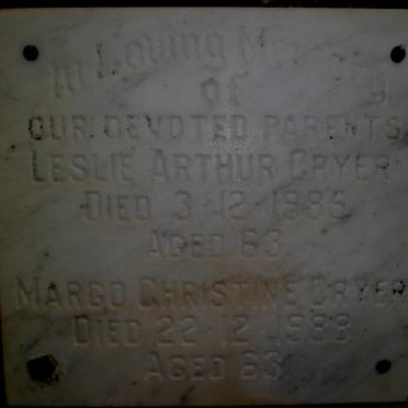 CRYER Leslie Arthur -1985 &amp; Margo Christine -1988