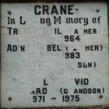 CRANE Trevor Neil 1916-1964 &amp; Adine Mabel 1918-1983 :: CRANE David 1941-1964 :: CRANE Charles David Hebrard 1971-1975