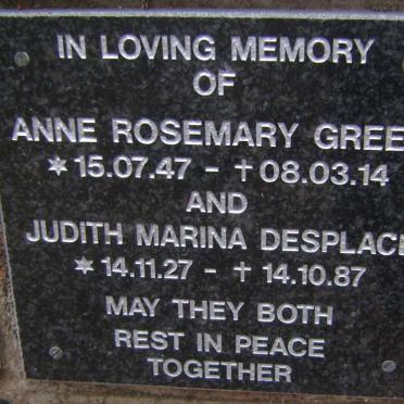 DESPLACE Judith Marina 1927-1987 :: GREEN Anne Rosemary 1947-2014