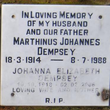 DEMPSEY Marthinus Johannes 1914-1988 &amp; Johanna Elizabeth 1918-2006