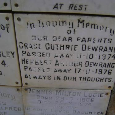 DEWRANCE Herbert Arthur -1976 &amp; Grace Guthrie -1974