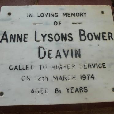 DEAVIN Anne Lysons Bower -1974