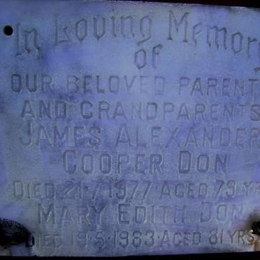 DON James Alexander Cooper -1977 &amp; Mary Edith -1983