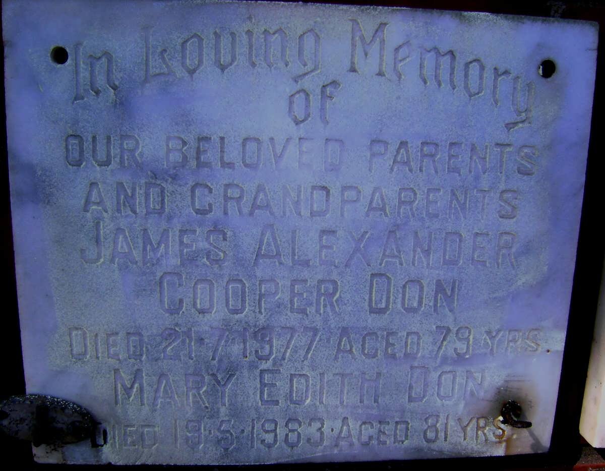 DON James Alexander Cooper -1977 &amp; Mary Edith -1983