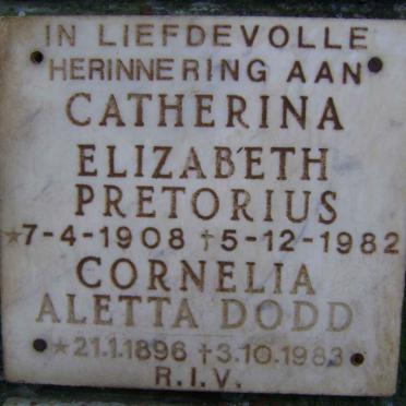 DODD Cornelia Aletta 1896-1983 :: PRETORIUS Catherina Elizabeth 1908-1982