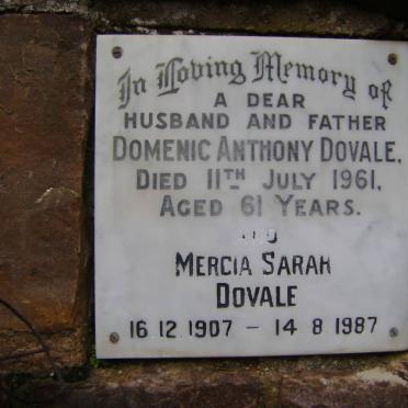 DOVALE Domenic Anthony -1961 &amp; Mercia Sarah 1907-1987