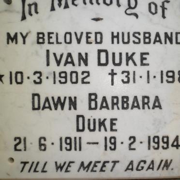 DUKE Ivan 1902-1987 &amp; Dawn Barbara 1911-1994