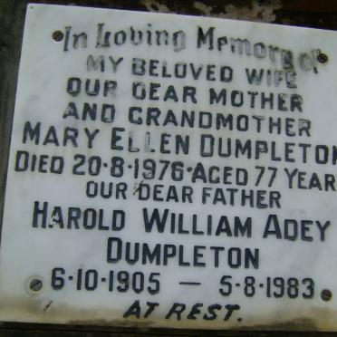 DUMPLETON Harold William Adey 1905-1983 &amp; Mary Ellen -1976