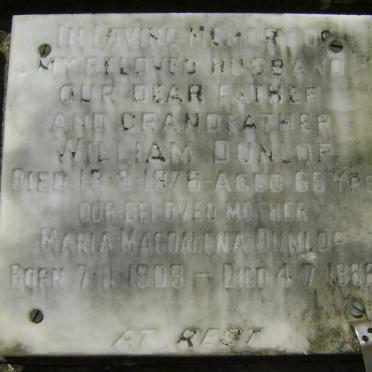 DUNLOP William -1976 &amp; Maria Magdalena 1909-1986