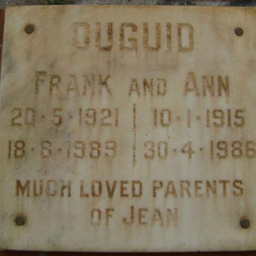 DUGUID Frank 1921-1989 &amp; Ann 1915-1986
