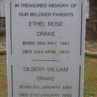 DRAKE Gilbert William 1891-1983 &amp; Ethel Rose 1891-1972