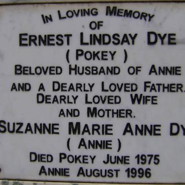 DYE Ernest Lindsay -1975 &amp; Suzanne Marie Anne -1996