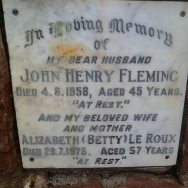 FLEMING John Henry -1958 &amp; Alizabeth LE ROUX -1975