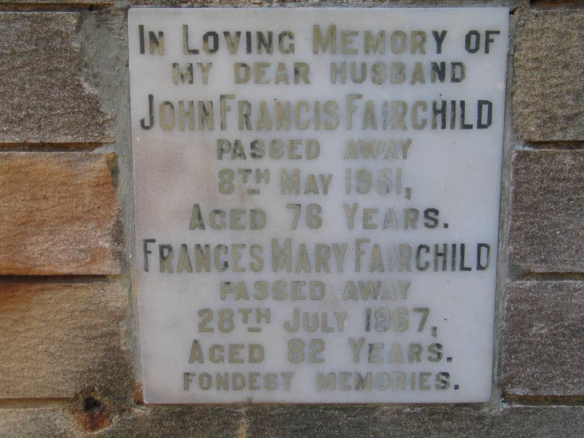 FAIRCHILD John Francis -1951 &amp; Frances Mary -1967