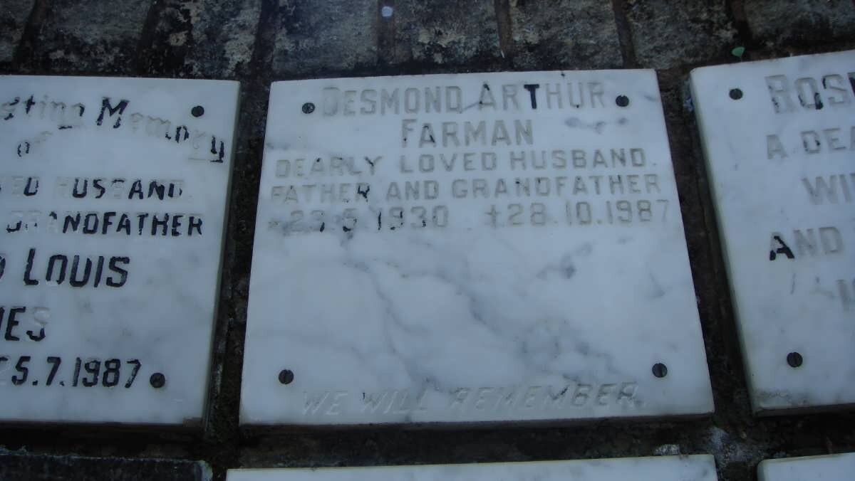 FARMAN Desmond Arthur 1930-1987