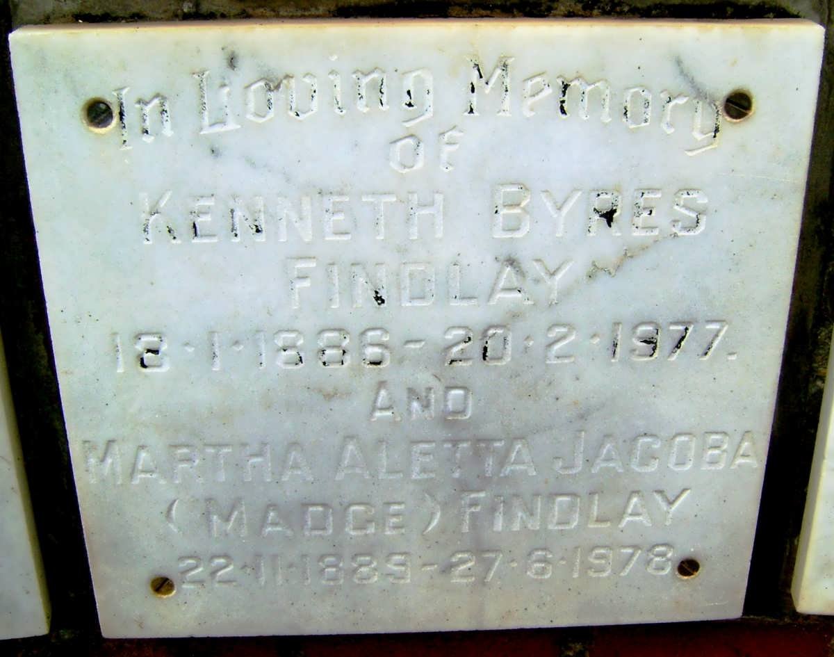 FINDLAY Kenneth Byres 1886-1977 &amp; Martha Aletta Jacoba 1889-1978