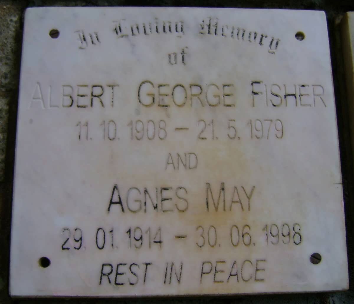 FISHER Albert George 1908-1979 &amp; Agnes May 1914-1998