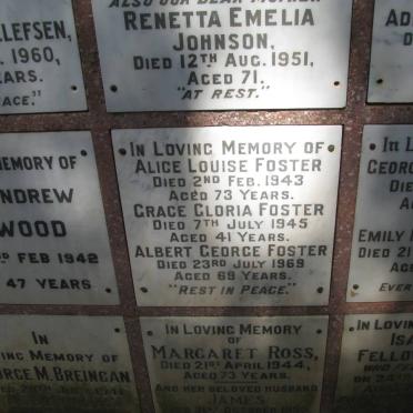 FOSTER Alice Louise -1943 :: FOSTER Grace Gloria -1945 :: FOSTER Albert George -1969