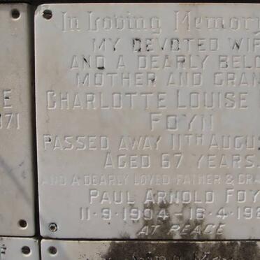 FOYN Paul Arnold 1904-1984 &amp; Charlotte Louise Mary -1971
