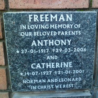 FREEMAN Anthony 1917-2006 &amp; Catherine 1927-2001
