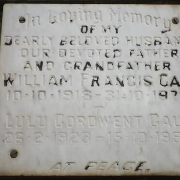 GAULL William Francis 1918-1978 &amp; Lulu Cordwent 1923-1989