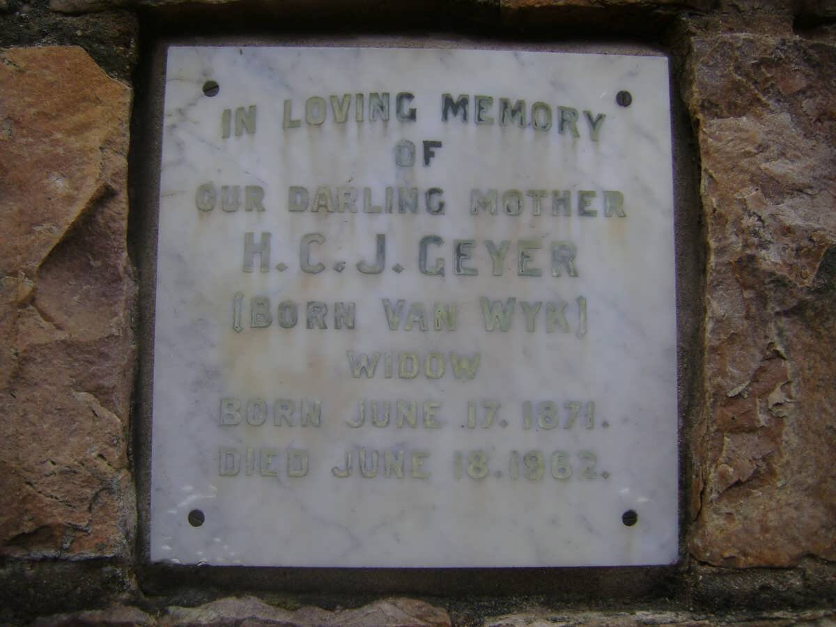 GEYER H.C.J. nee VAN WYK 1871-1962