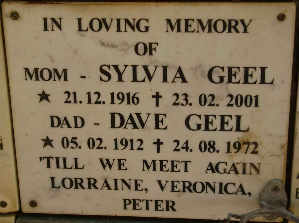 GEEL Dave 1912-1972 &amp; Sylvia 1916-2001