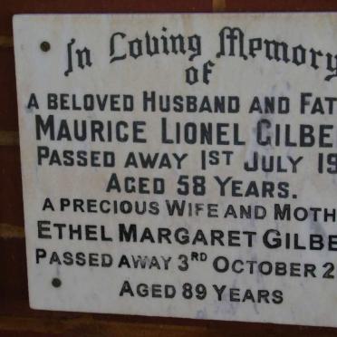 GILBERT Maurice Lionel -1970 &amp; Ethel Margaret -2006